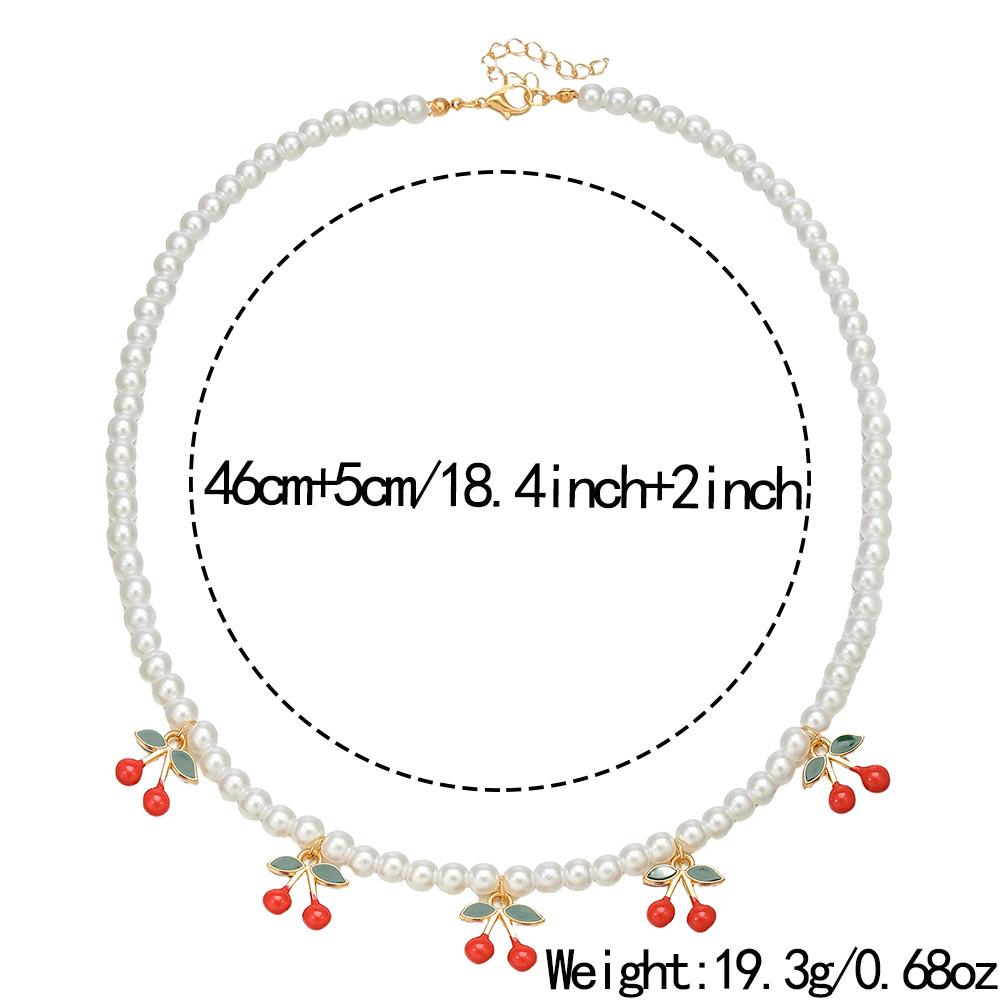 European and American Sweet Pearl Necklace Women, Versatile Cherry Pendant Collarbone Chain, Niche Simple Crystal Jewelry