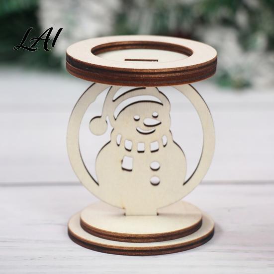 Decorative Wooden Candle Tray 3Pcs Christmas Holder Detachable Tealight Stand with Hollow Natural Wood Carving Crafts Carved Snowman/Bell/Candle