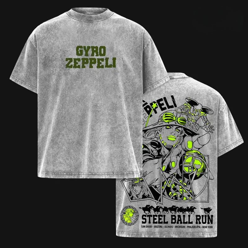 JoJo's Bizarre Adventure Gyro Graphic Tshirt Men Women Clothing Short Sleeve Cotton T-shirts Washed Tee Harajuku Casual T Shirt