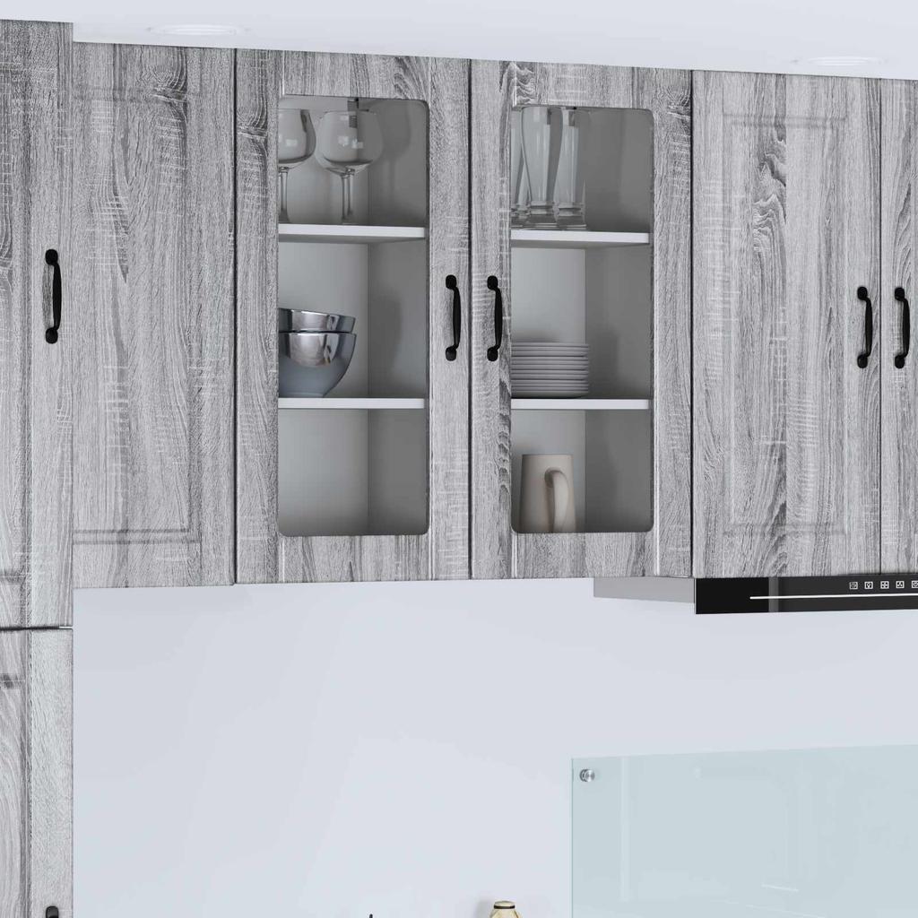 Wall Mounted Glass Cabinet PORTO 2 pcs Grey Sonoma 40 x 31 x 80 cm