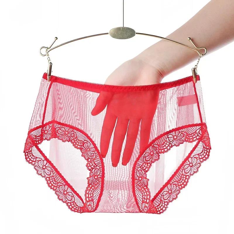 Mesh Ultra-Thin Ropa Interior Femenina Sexy Lingerie Fashion Women Underwear Plus Size 4XL Lace Transparent Hollow Panties