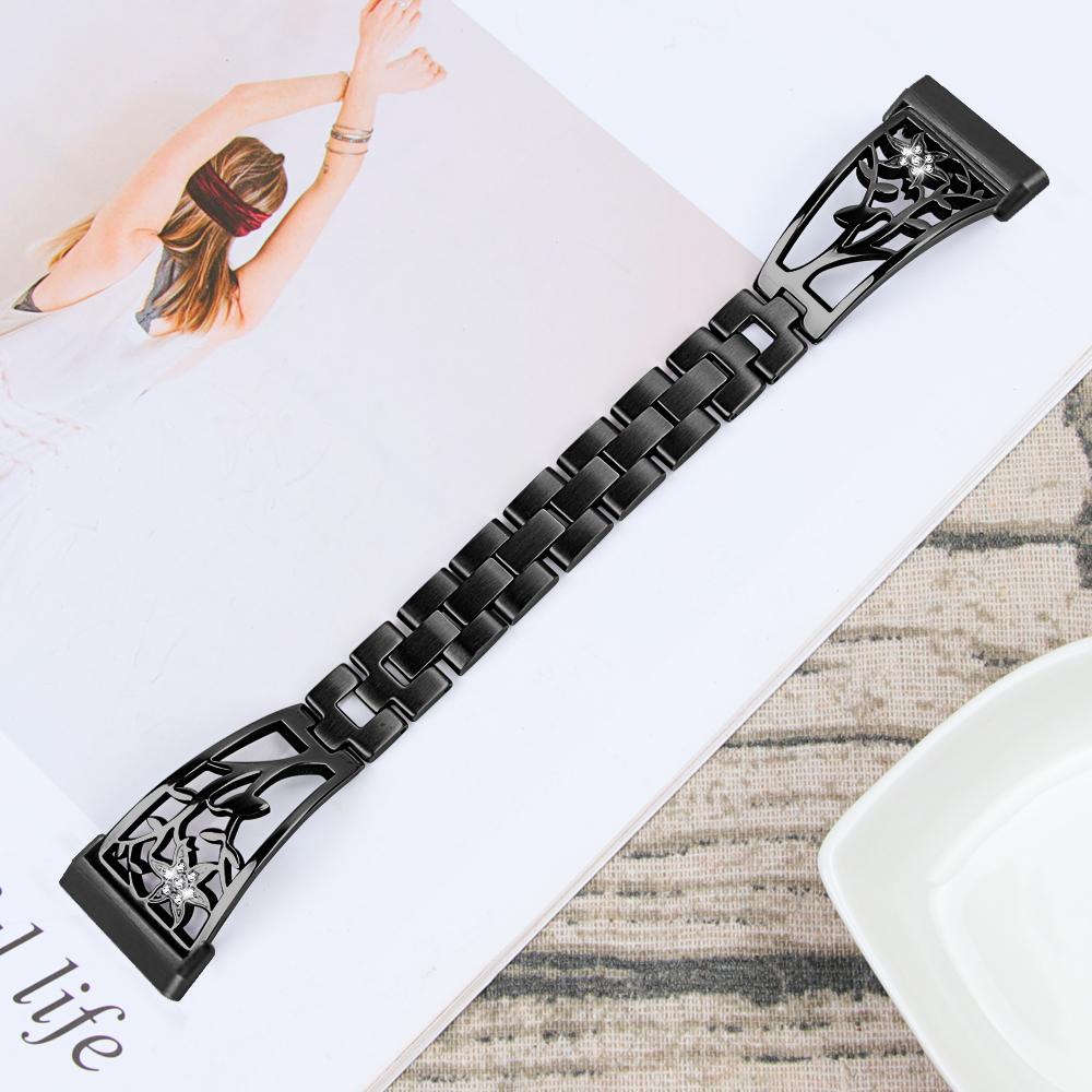 For Fitbit Versa 4/Sense 2 Rhinestone Decor Stainless Steel Watch Strap Replacement Smartwatch Band