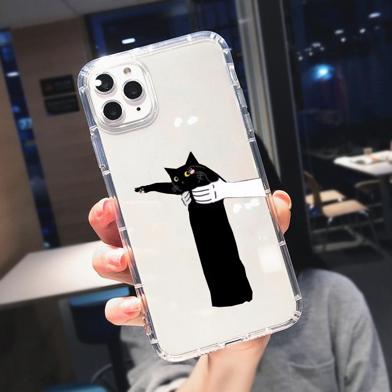 Hot Cartoon Coffee Black Cat Phone Case For iPhone 14 15 16 Pro Max 13 11 12 Mini X XR 7 8Plus Shockproof Clear Soft Cover Shell