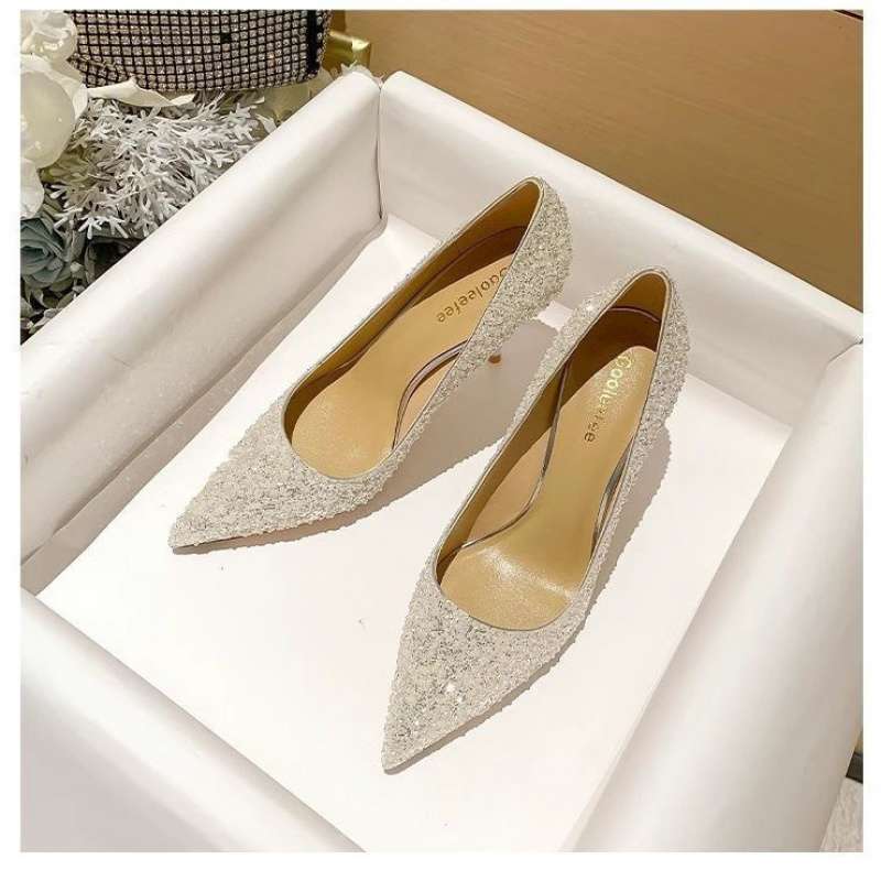 

Серебристо-белые свадебные туфли основное свадебное платье Сюхэ хрустальные туфли свадебные туфли на высоком каблуке женские французские туфли на высоком каблуке бант 40 yards