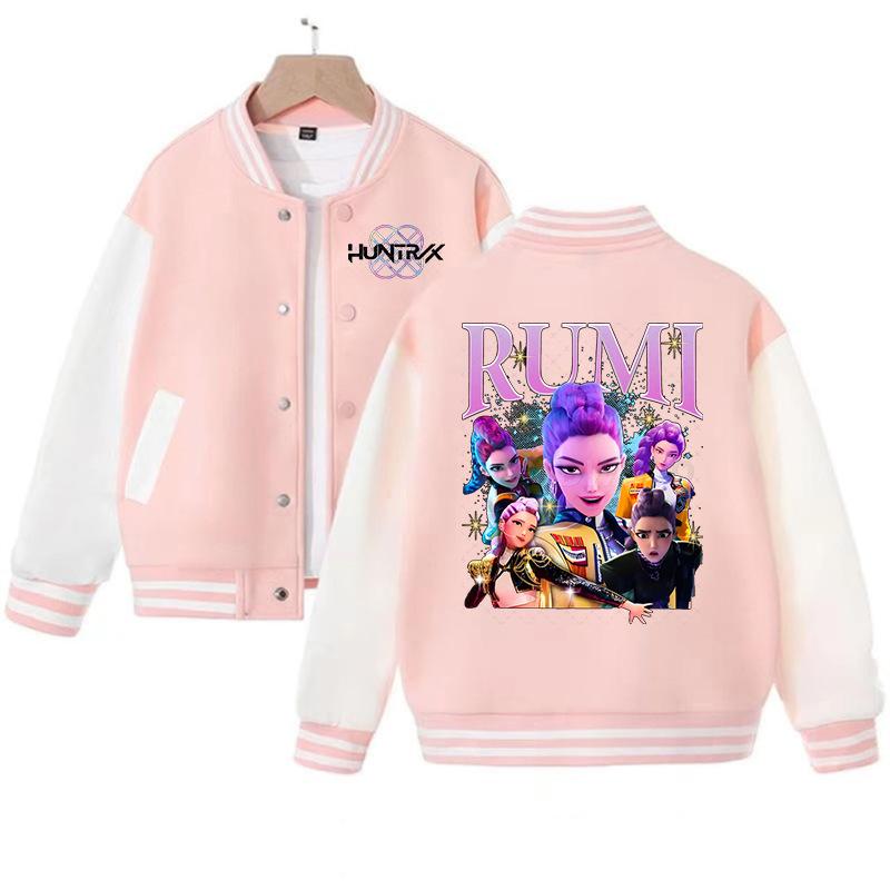 New Casual Jacket, Spring-autumn Jacket Children's Baseball Uniform, K-pop, Devil Hunter Cartoon Print, Cute Girl Sports Shirt