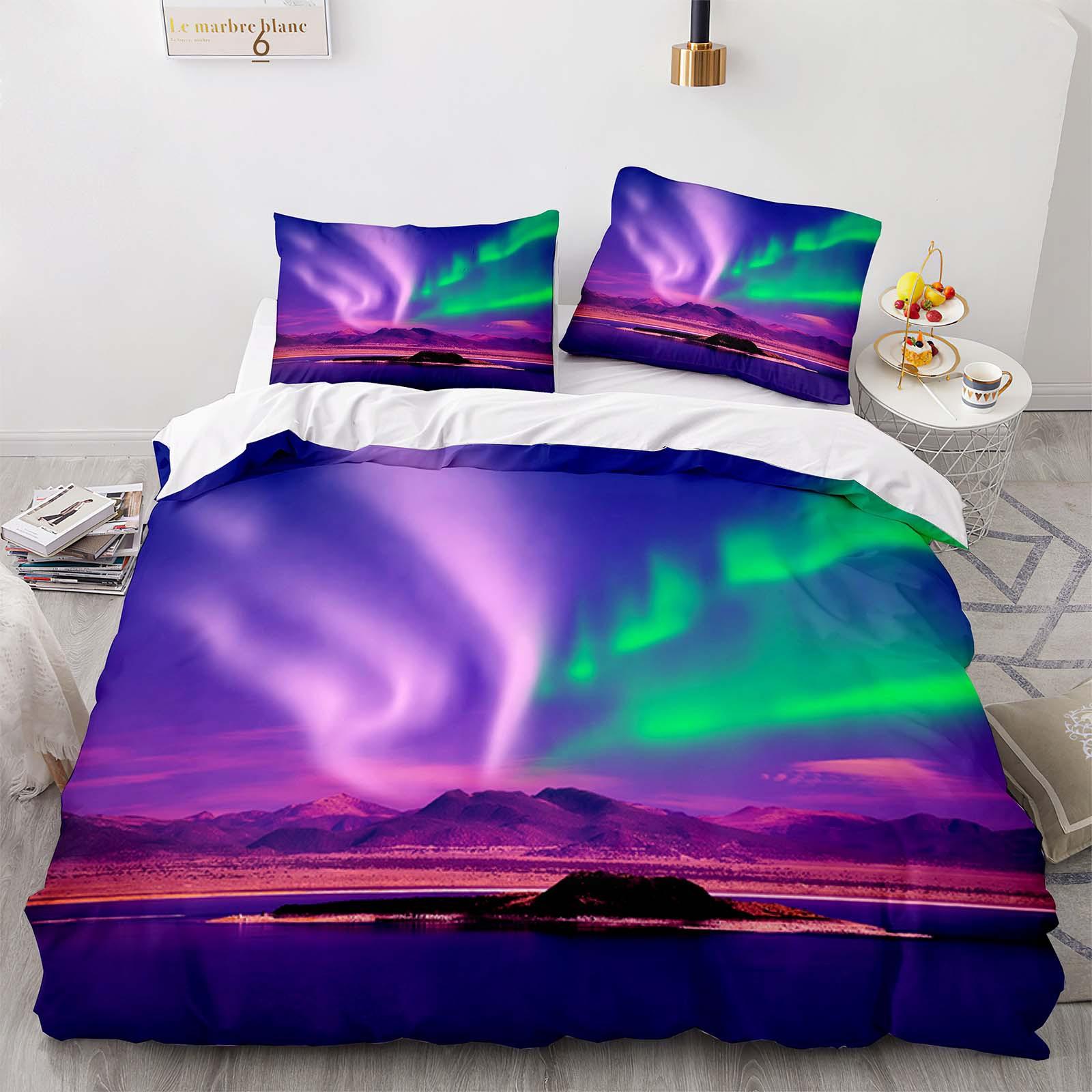 

Mountain Aurora - Themed Duvet Cover Bedding Set with Romantic Galaxy Landscape, Ideal for Women s Bed Linen (135x200cm)