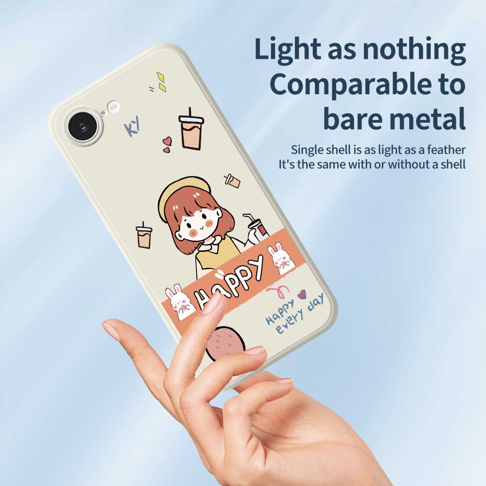 For iPhone 16e Case Happy Girl Pattern Printing Straight Edge TPU Phone Back Cover
