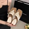 French beautiful toe linen sandals women's summer wear 2025 new models with skirts holiday platform flip-flops