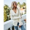 Womens V-Neck Knit Sweater Loose Fit Long Sleeve Solid Color Pullover Winter