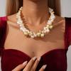 European and American imitation pearls irregular geometric beaded collarbone chain retro baroque elegant necklace 