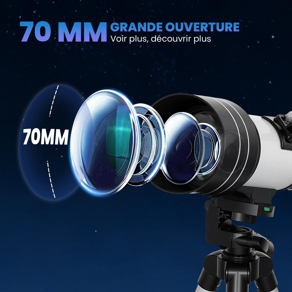 Astronomical Telescope, 70 mm, 100X/50X/30X, 3 Eyepieces, 76 x 76 x 133 cm, White