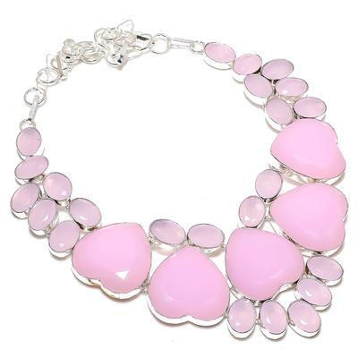 Natural Pink Chalcedony Gemstone 925 Sterling Silver Jewelry Necklace 18" I2s98
