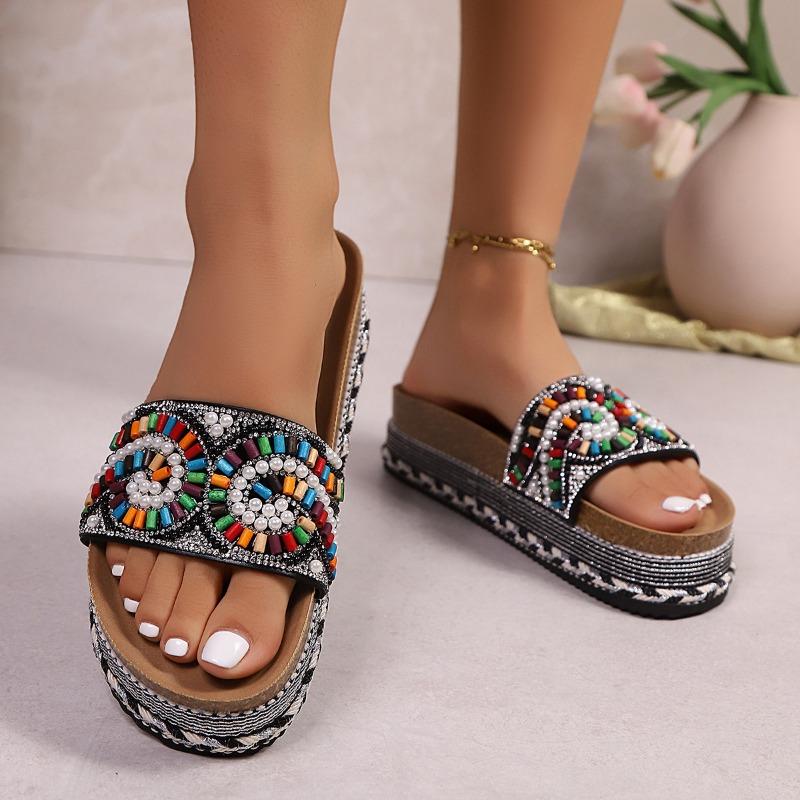 New Water Diamond Shoes for Women Plus-size Muffin Thick-soled Flip-flops