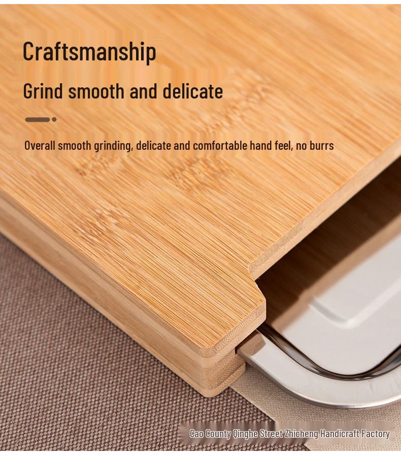 Thick Bamboo Cutting Board with Stainless Steel Tray for Home Use