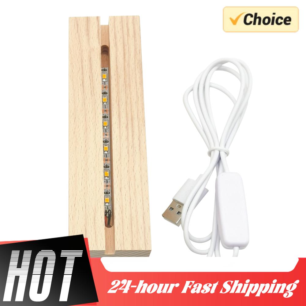 1-5 Stück LED Holzlicht Display Kristall Holzleuchtende Basis Ständer Acryl Lichtplatte Basis USB Holzbasis für Harzkunst Lichter