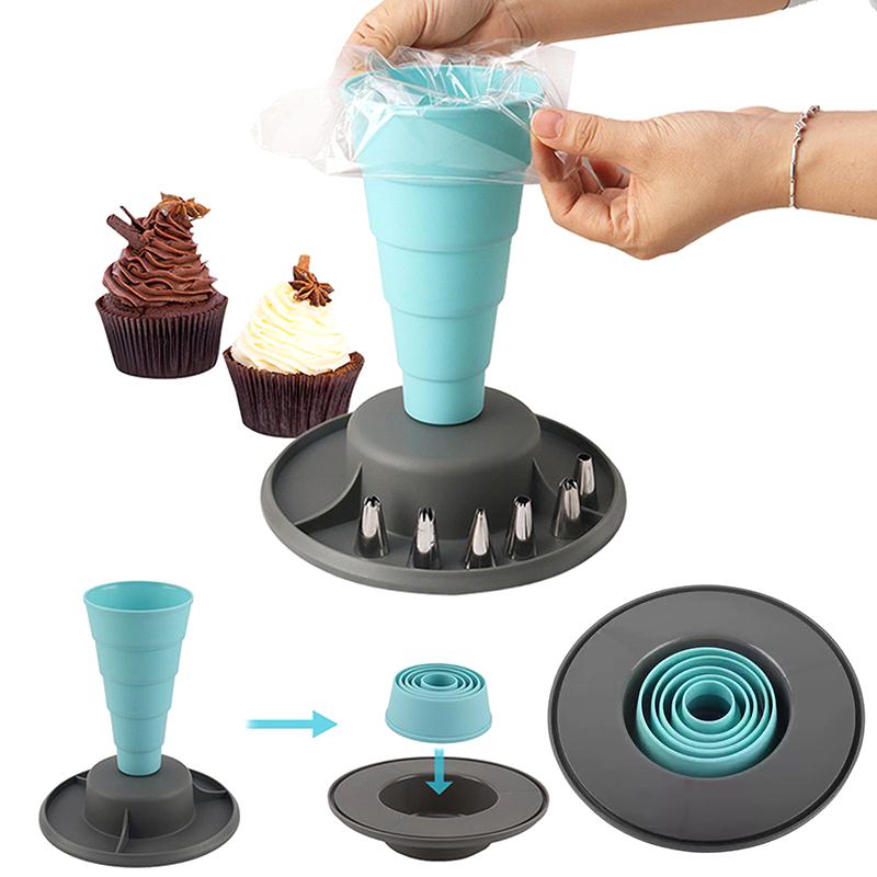 Rejilla Retráctil para Mangas Pasteleras Soporte para Mangas Pasteleras Para Llenado Fácil Soporte para Mangas de Glaseado Boquillas Puntas de Decoración Soporte