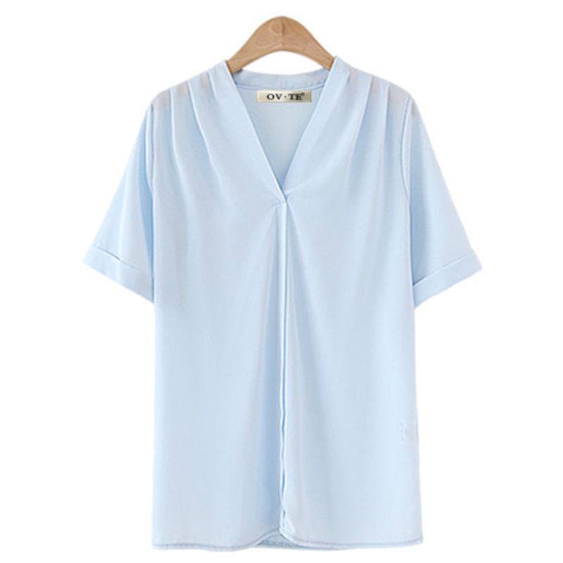 New Arrival Plus Size Women's Clothing Fashion Style Short Sleeve Tops European Station Loose Slimming and All-Matching Pure Color Chiffon Shirt
