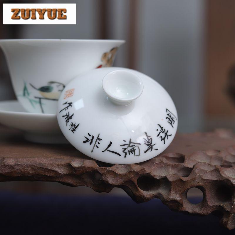 130ml Handbemalter Literaten Gaiwan Kreative Nicht Heiße Teekanne Teeschale Mit Deckel Set Teebereitung Abdeckung Schale Trinkgeschirr Handwerk Geschenk