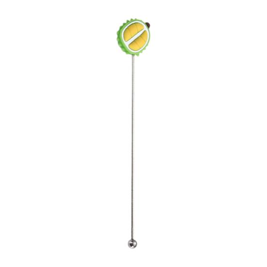 Yousheng Cocktail Stir Stick, Stainless Steel Cocktail Mixing Stick, with Durian Pineapple Strawberry Watermelon Rubber Top Decor, Drink Stirrer
