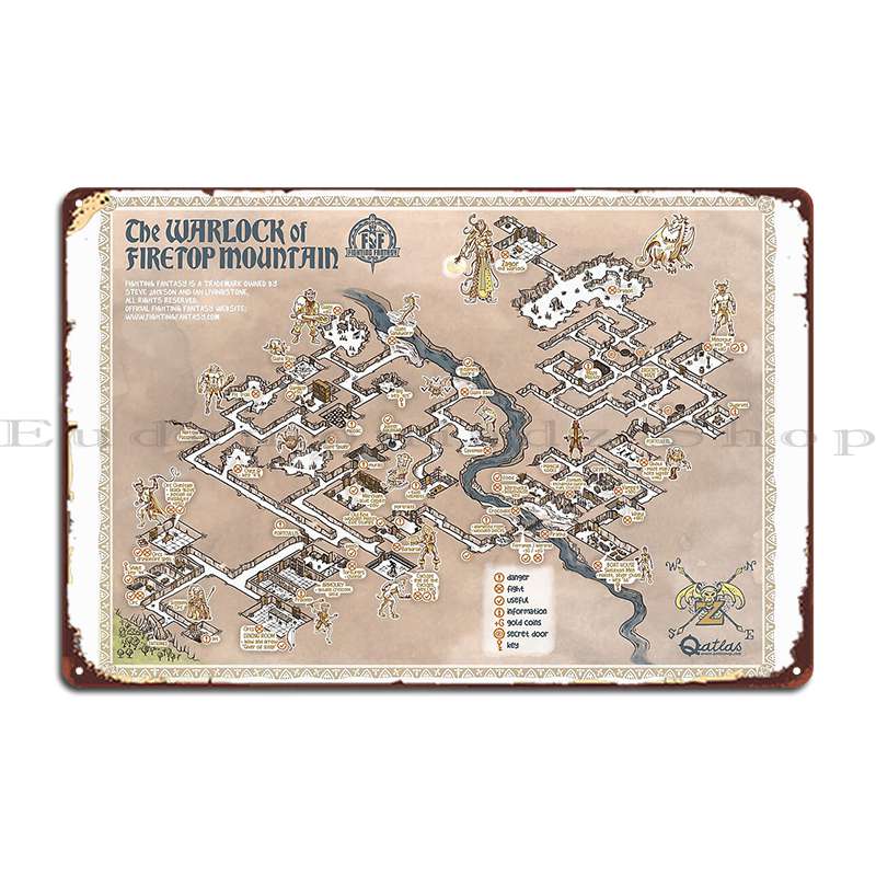 

Fighting Fantasy The Warlock Of Firetop Mountain Gamebook Map Metal Signs Vintage Designing Custom Wall Decor Tin Sign Poster 20x30cm（7.8x11.8inch）
