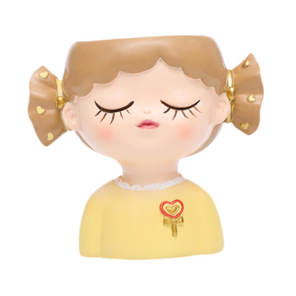 Resin Statue Figurine Decoration Girl Flower Pot for Desktop Garden Kitchen
