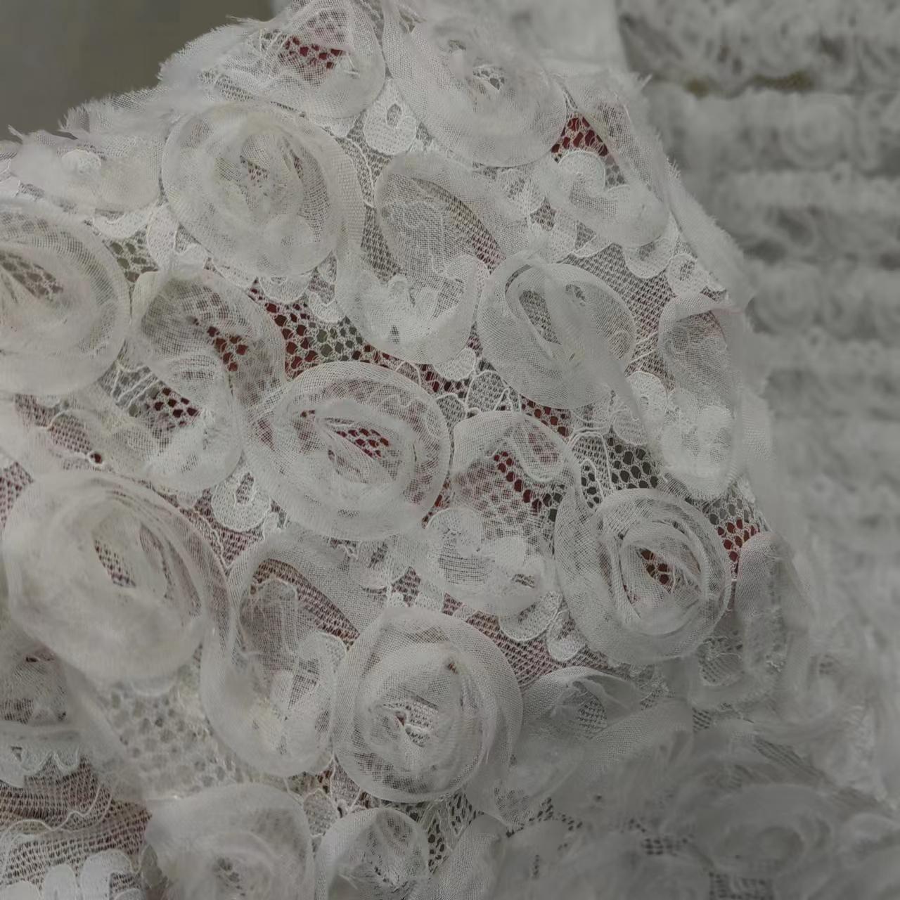 New Arrivals White Bridal Lace Fabric  3d Floral Dress Fabric слоновая кость
