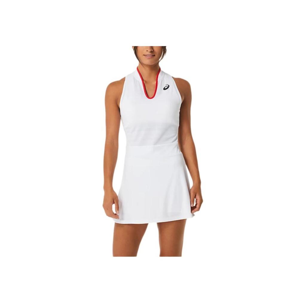 Asics Match Dress Solid V-Neck Tennis Knit Sleeveless Dress Women Dresses Off-White 2042A254-100