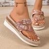 Fashion Printed Wedge Sandals for Women Ring Toe Double Buckle Platform Slippers Woman Summer Lightweight Non Slip Beach Sandals