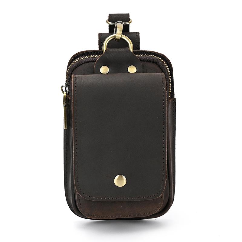 Small Male Bag Genuine Leather Waist Bag Phone Belt Pouch Men's Waist Pack With Clip On Pants Leather Waist Bag Mini Phone Bag