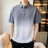 Men's Gradient Color Block Polo Shirt, Casual Short Sleeve Contrast Collar Top for Summer