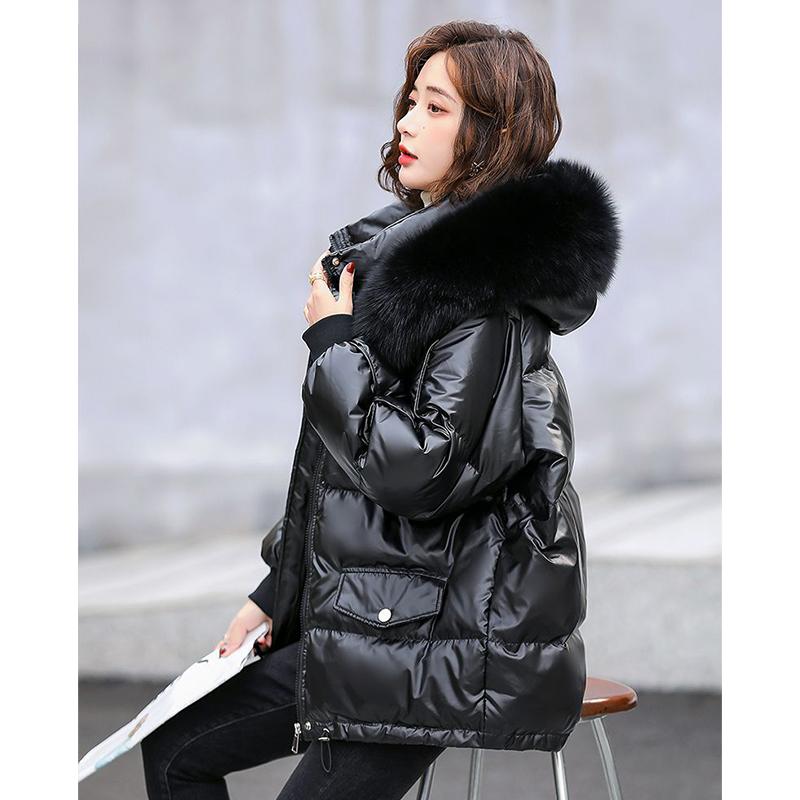 Herbst- und Winter Daunenjacke mit weißen Entendaunen für Damen, kurze und glänzende Baumwolljacke, modisch und warm, Baumwolljacke mit lockerem Kragen