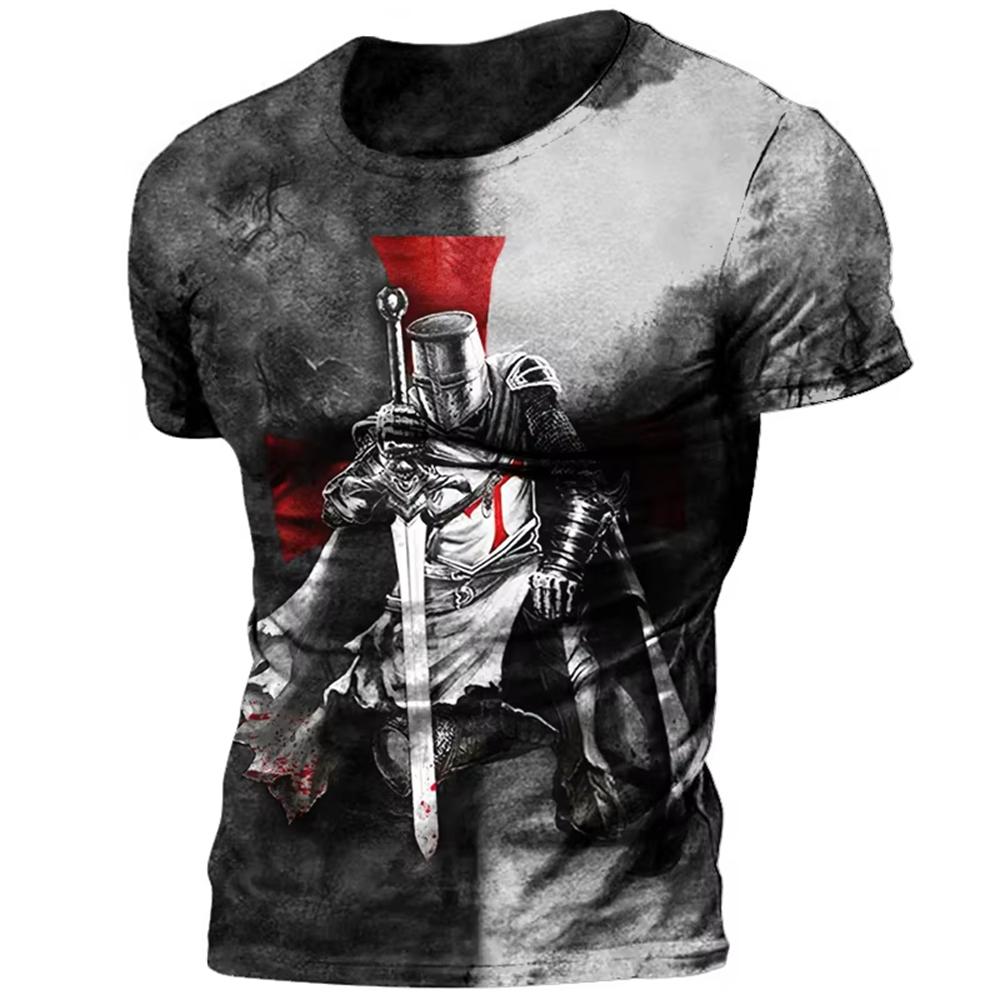 Vintage Knights Templar T Shirt For Men 3d Printed Jesus Christ Crucifix Men's Tshirt Oversized Short Sleeve Tops Tee Shirt Man