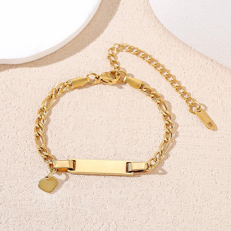 Stainless Steel Cuban Link Bracelet with Heart Plate for Custom Engraving