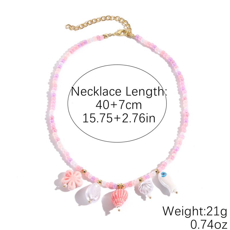 

Colorful Rope Woven Summer Jewelry Necklace With Fish Pendant Ceramic Starfish And Shell Bohemian Style Cross-Border Accessories as the picture