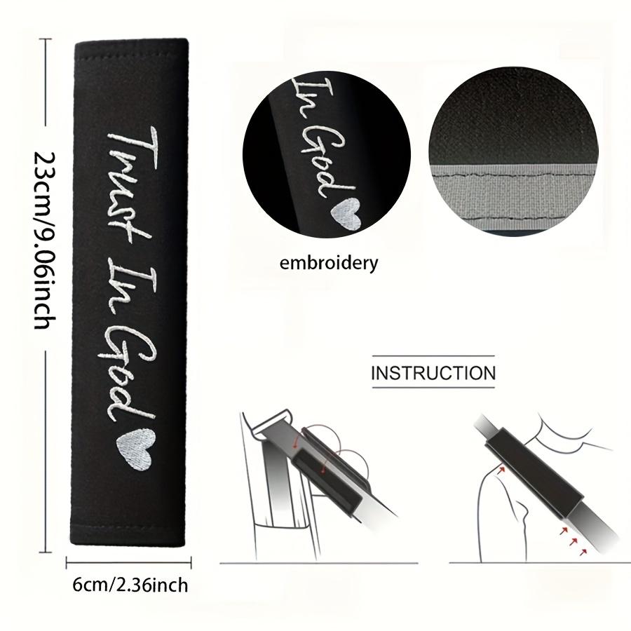 2pcs Car Letter Embroidery Pattern Seat Belt Shoulder Pads, Seat Belt Protectors, Comfortable Textile Material