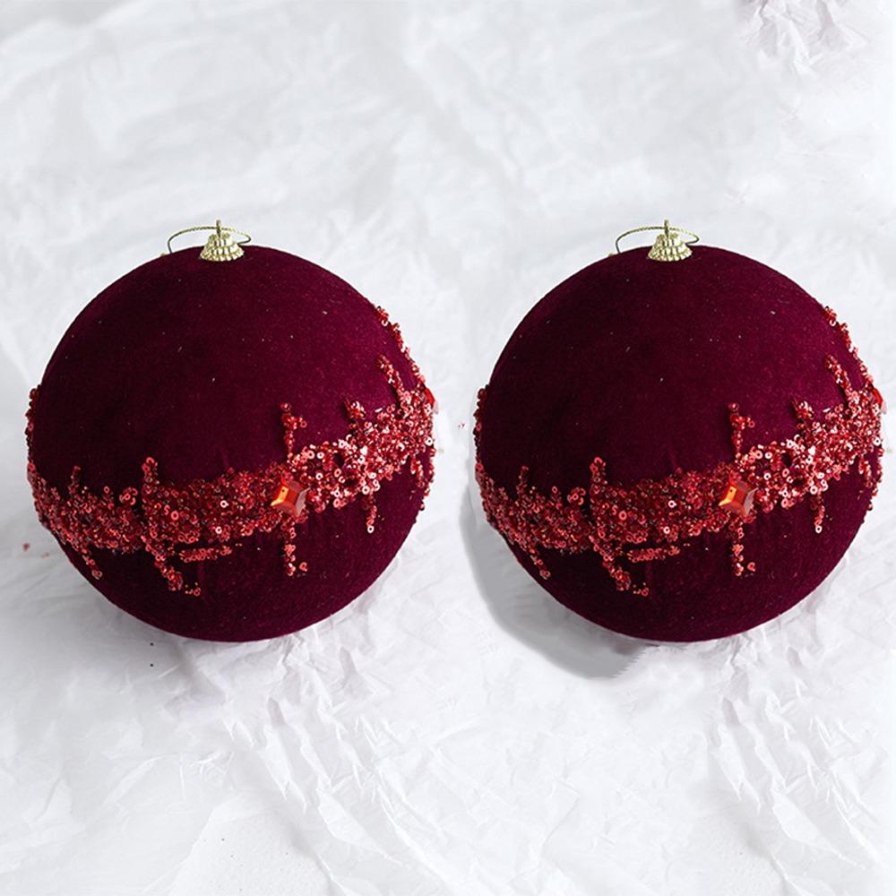 Glitter Flocked Christmas Balls Pendant Wine Red Merry Christmas Decor  Home New Year Decor