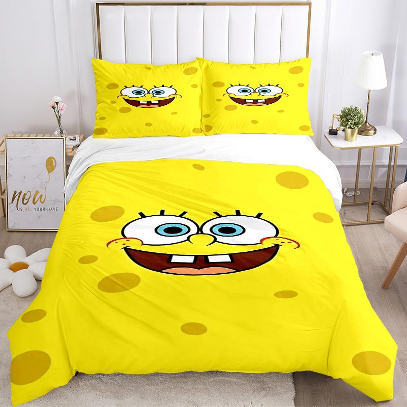 3Pcs Spongebob Squarepants Face Bedding Sets For All Sizes New 3D Printed Bed Cover Comforter Duvet Cover Pillowcase Bedroom Decoration