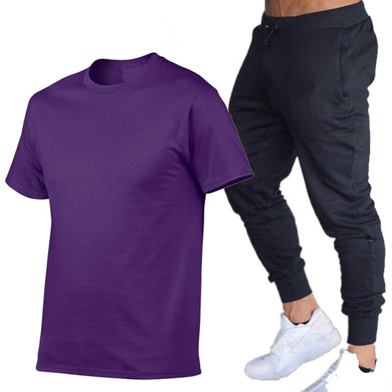 Herren Sommer Freizeit Shorts & Skinny Hosen Set - Baumwolle Rundhals T-Shirt & Lange Hosen