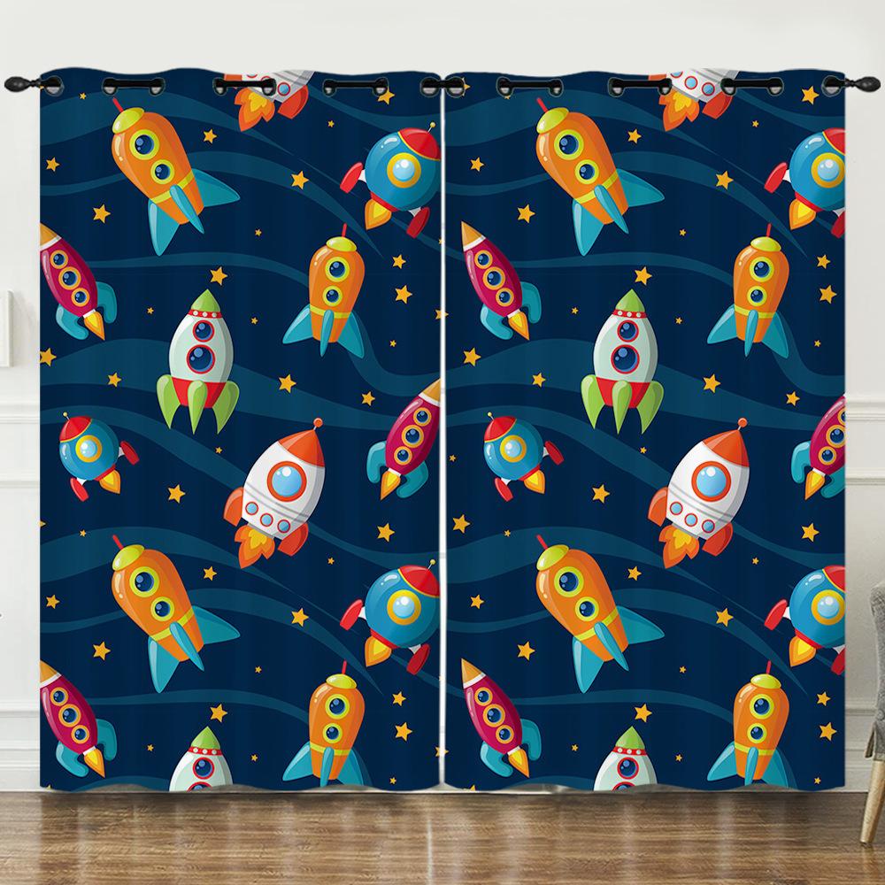 Curtain Space Universe Starry Sky Illustration 3D Digital Printing Blackout Curtain Bay Window 2pcs*97cm*114cm*2