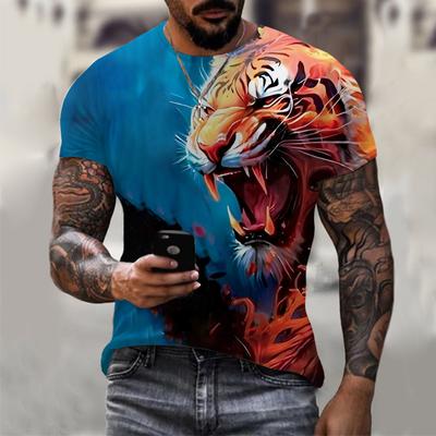 Μοντέρνα Μπλουζάκια με Γραφικά Τίγρης Για Άνδρες Μπλουζάκια Με Ζωικό Print Καλοκαιρινά Ρούχα Ανδρικά Μπλουζάκια με Κοντό Μανίκι Πουλόβερ Oversized Μπλουζάκια Top