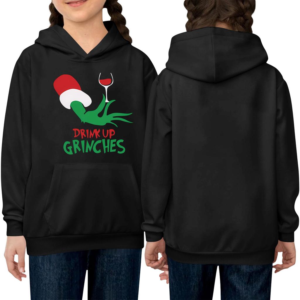 Barne langermet løstsittende genser med hette, snøring og ensfarget