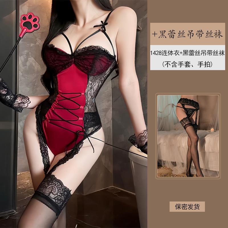 Sex Underwear Sexy Suspender Lace Seduction onesie Women's Pure Desire Lace-up Waist Uniform Pajamas 1118