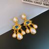 European and American pearl petal fringed earrings light luxury high-end stud earrings temperament versatile earrings design sense niche