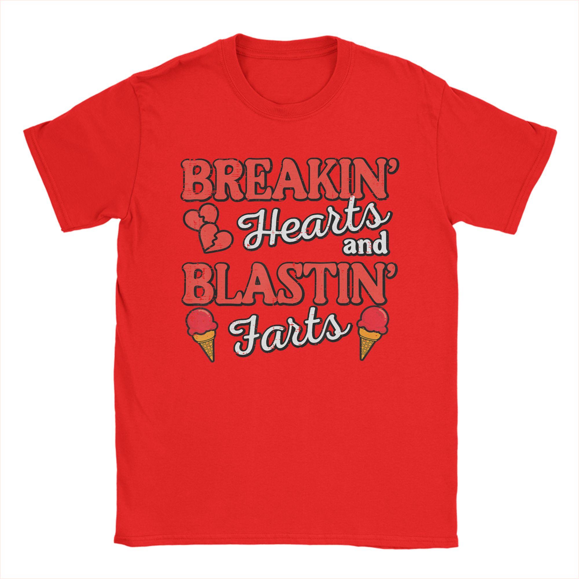 Valentines Day Breakin Hearts Blastin Farts Unisexs T Shirts  Vintage Tees Short Sleeve O Neck TShirts Pure Cotton Classic Tops S