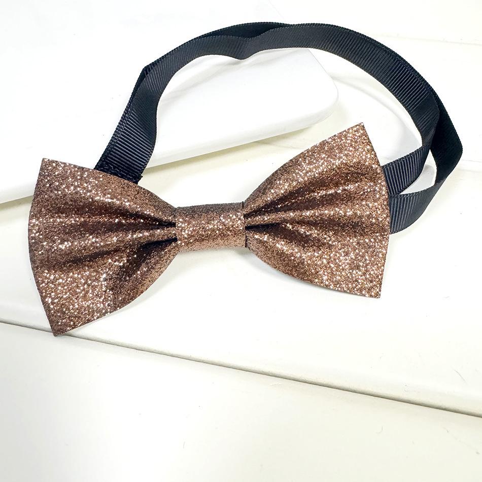 Children's Blue Glitter PU Bow Tie with Flower Decoration