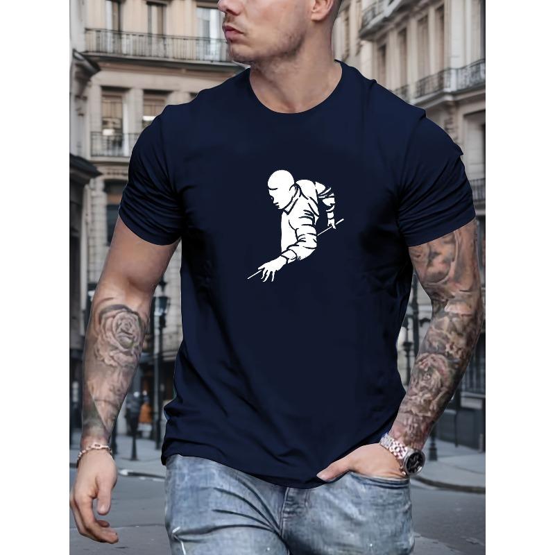 Men s T-Shirt, Casual Crew Neck Short Sleeve, Billiard Pattern, Summer S