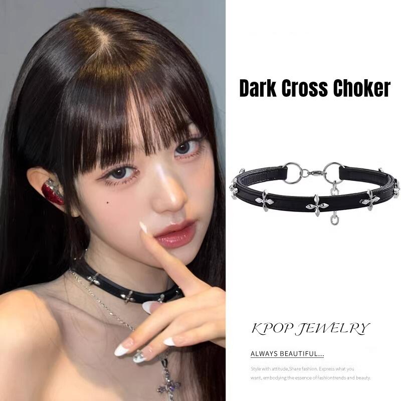 Vintage Luxusní křížový náhrdelník pro ženy Módní Punkový PU kůže Choker Obojek Řetízek Šperky Cool Věci Párové Doplňky