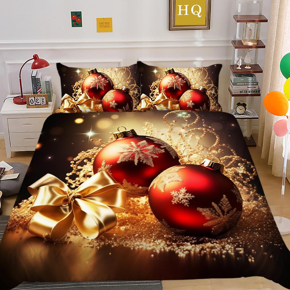 Christmas Digital Printing 3D Printing Polyester Pillowcase Quilt Cover Two Or Three-Piece Set