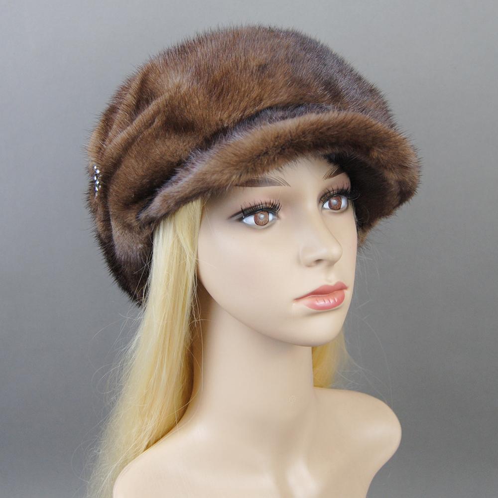 

Новые роскошные женские модные шапки с козырьками из 100% натурального норкового меха, зимние женские теплые уличные шапки из норки, женские меховые шапки с полным мехом Adjustable коричневый