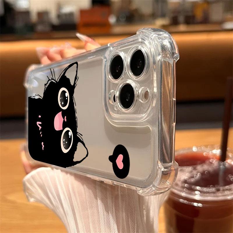 Black Cat Cartoon Art Phone Case For Samsung Galaxy A57 A56 A36 A37 A55 A54 A52 A35 A34 A17 A16 A15 A07 A06 5G Soft Clear Cover